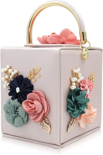 Milisente Bolso de mano de noche para mujer, caja cuadrada floral, bolsos de noche, bolsos cruzados de hombro, bolso de mano de flores para boda