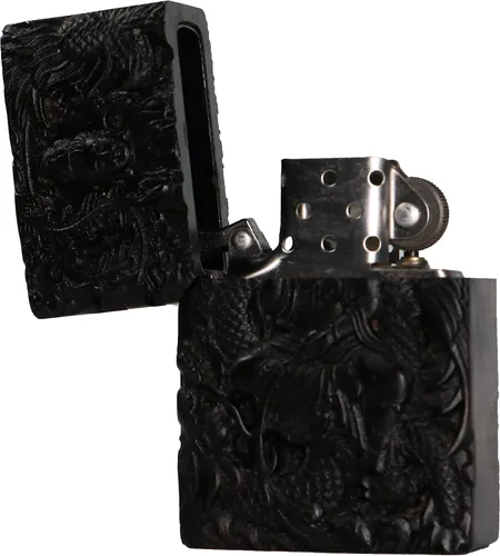 Miniatura 6 de Carcasa exterior tallada en madera negra de ébano natural para kit de inserción Zippo (Kwan Yin Goddess Dragon Phoenix)