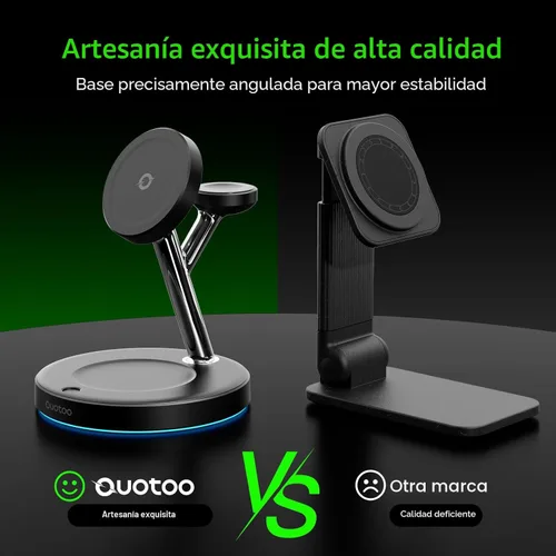 Miniatura 9 de Cargador inalámbrico 3 en 1 para iPhone, estación de carga magnética para la familia Apple con luz ambiental azul ajustable, soporte de cargador