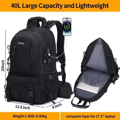 Miniatura 5 de Mochila de senderismo NerIion de 40L, mochila de viaje para hombres y mujeres, mochila impermeable para camping al aire libre, mochila ligera de día
