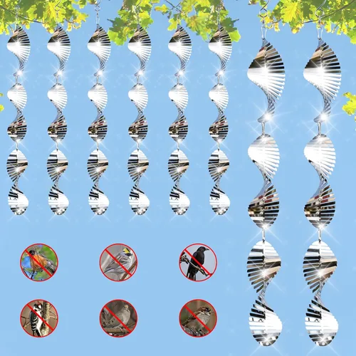 Miniatura 8 de 12 piezas de disuasores de aves de acero inoxidable para exteriores, giradores de viento 3D para exteriores, juego de discos espantapájaros, Juego