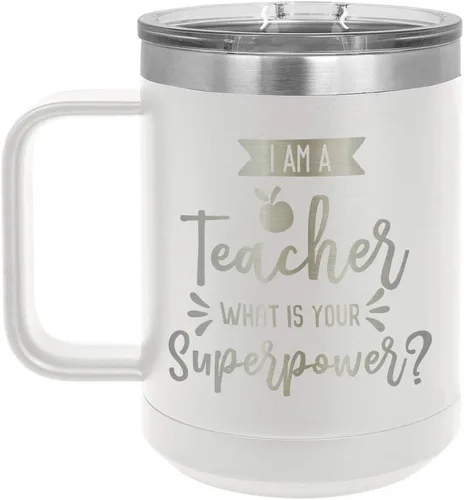 Miniatura 18 de I AM A TEACHER WHAT IS YOUR SUPERPOWER Taza de café roja de 15 oz con tapa deslizante Taza de café de viaje aislada Ideas de regalos de Rojo