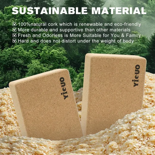 Miniatura 6 de YIGUO 2 Pack Cork Yoga Blocks Natural Eco-Friendly High Density Non-Slip Yoga Blocks for Women & Men 9x6x3 Inches for Yoga, Pilates, Stretching
