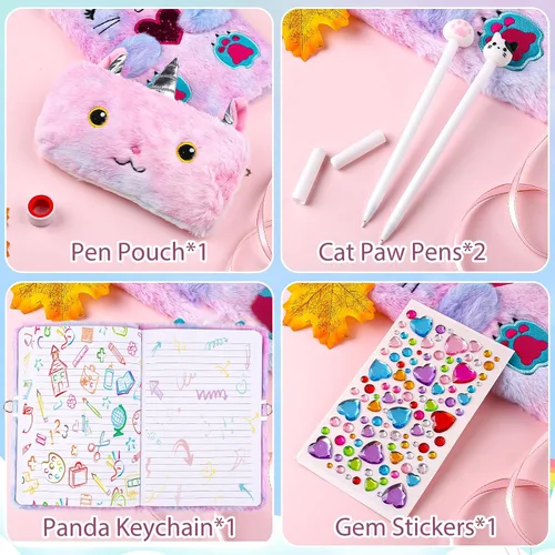 Miniatura 6 de DHQH Diario de Gato con Candado Regalo para Niña de 6, 7, 8, 9, 10, 11, 12 Años, Diario Secreto Cuaderno para Niños Set de Regalo de Navidad