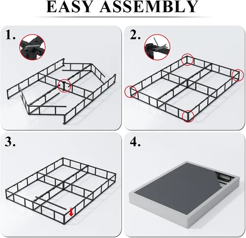 Miniatura 4 de Vehowy - Somier de 9 pulgadas para cama matrimonial, base de colchón de acero resistente/base de cama metálica/sin ruidos/antideslizante/de fácil
