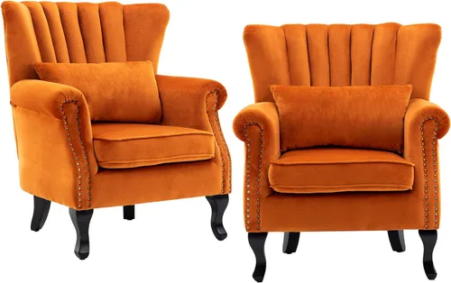 Miniatura 15 de CHAIRUS - Silla decorativa moderna de mediados de siglo con respaldo de canal, cómoda silla de sofá individual, silla con reposabrazos y almohada