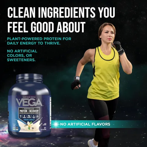 Miniatura 9 de Vega Sport proteína en polvo vegana + recuperación - 30g de proteína a base de plantas por porción, vainilla, 45 porciones, 5g de BCAA, probióticos