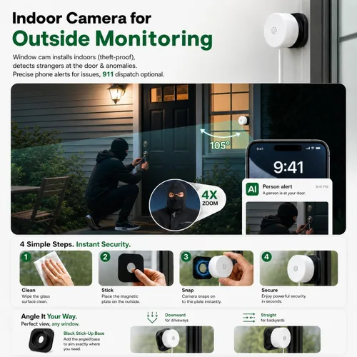 Miniatura 4 de Cámaras de seguridad de ventana sin taladro, 2 paquetes de cámaras magnéticas para seguridad del hogar, 5G y 2.4G WiFi para interiores en ángulo