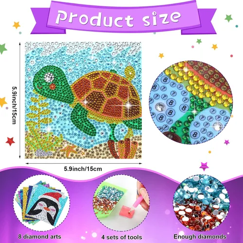Miniatura 2 de Epakh 8 piezas de arte de diamantes para arte de diamantes, gema de animales, kit de pintura 5D, fácil de pintar por números, decoración de pared