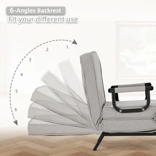 Miniatura 6 de Hupmad Sillón Cama Convertible, Sillón Tri-plegable Tapizado con Almohada, Sofá Chaise Lounge Plegable de Ocio, Respaldo Ajustable de 6 Ángulos Cama