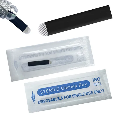 Miniatura 6 de Agujas de microblading de 0.007 in, agujas desechables de tatuaje de cejas para máquina de maquillaje permanente Manual de suministros (Negro S14)