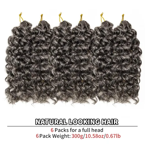 Miniatura 2 de QRHSUKA - Mechones rizados con ganchillo GoGo, cabello ondulado con ganchillo de agua para mujeres, sintético gris, trenzado bohemio, trenza de onda
