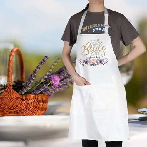Miniatura 3 de WZMPA Delantal de novia para el día de la boda, regalo de despedida de soltera, delantal ajustable con bolsillo para compromiso boda