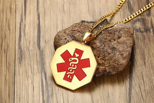 Miniatura 15 de VNOX Collar con colgante personalizado de acero inoxidable con grabado personalizado para identificación de alerta médica de emergencia para hombres
