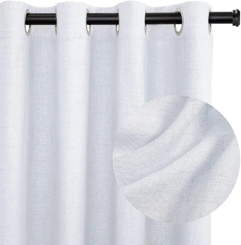 Miniatura 29 de 100% Blackout Shield Cortinas opacas de lino para dormitorio de 45 pulgadas de largo, cortinas beige con ojales para sala de estar, cortinas