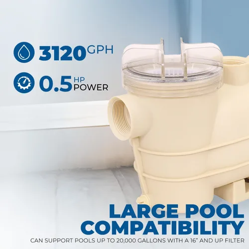 Miniatura 2 de XtremepowerUS Bomba de piscina de 1/2 HP para piscinas elevadas, autocebante, bomba de alto flujo para piscina, spa y estanque, entrada/salida