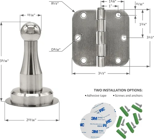 Miniatura 5 de A Key Tech Juego completo de pomo de puerta de privacidad y 3 bisagras de puerta con tapón magnético para puerta, kit completo de herrajes