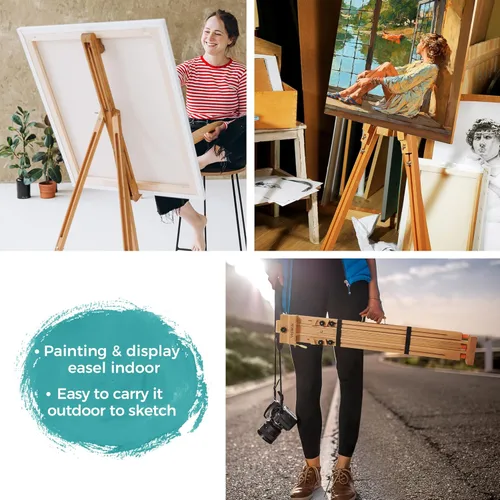 Miniatura 6 de VISWIN Caballete portátil para pintar con bolsa, inclinado plano y ajustable, soporte de caballete de arte de madera de haya, sostiene lienzo