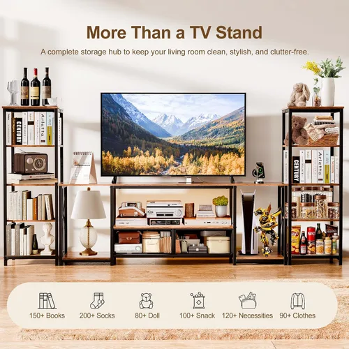 Miniatura 7 de Soporte de TV para televisores de hasta 65 pulgadas, centro de entretenimiento con 2 estanterías, consola de TV moderna rústica con 2 cajones