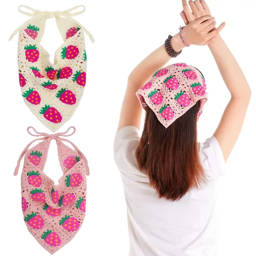 Miniatura 12 de hoyuwak 2 bandanas de ganchillo para el cabello, diademas para la cabeza para mujeres y niñas, accesorios para el cabello de fresa floral