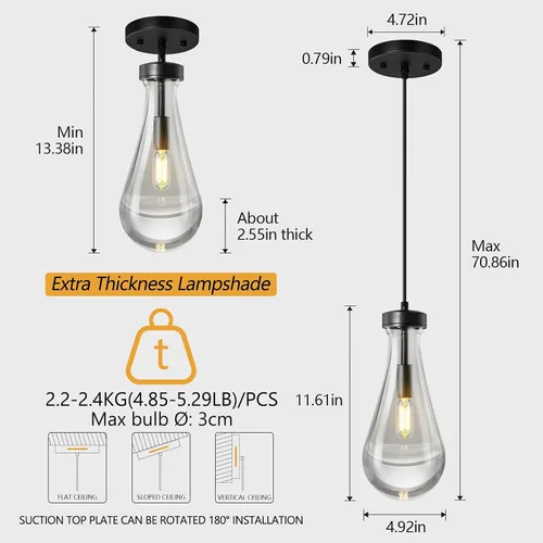 Miniatura 2 de Lámparas Colgantes en Forma de Gota de Lluvia para Isla de Cocina Lámpara Colgante en Forma de Lágrima Negra Accesorios de Iluminación Colgante