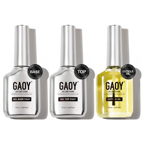 Miniatura 16 de GAOY Juego de 2 capas base y capa base de gel vidrioso de 0.6 fl oz, combinación de base para esmalte de uñas curado con luz UV Capa superior de gel