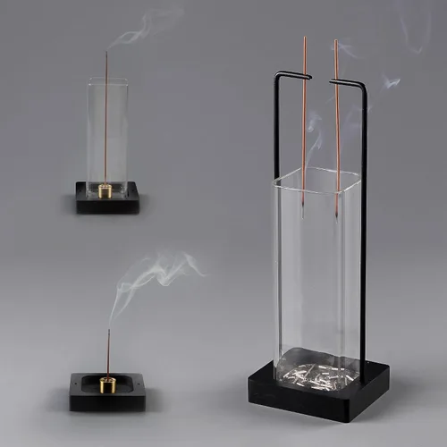 Miniatura 9 de Soporte para Varillas de Incienso, Quemador de Incienso Invertido con Recolector de Cenizas de Vidrio Negro Extraíble Anti-Vuelo de Cenizas Todo