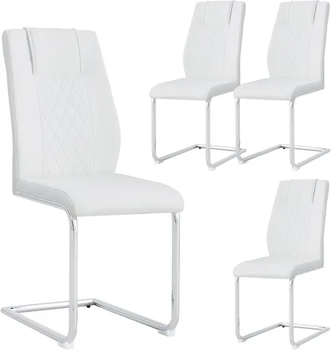 Miniatura 16 de Sillas De Comedor - Juego de 4 sillas de comedor modernas para cocina, con asiento tapizado de piel sintética, patas de metal con respaldo alto