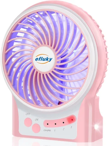 efluky Mini ventilador de escritorio de 3 velocidades con luz LED, ventilador USB portátil silencioso para el hogar, oficina, viajes, campamento, al
