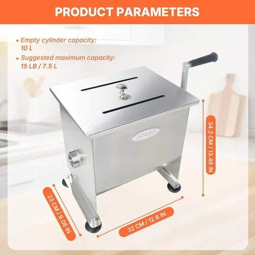Miniatura 6 de Hakka - Mezclador manual de carne de 15 libras/7.5 L, tanque fijo de acero inoxidable de 10 L, sin caja de engranajes, mezclador de carne