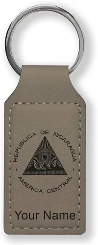 Miniatura 23 de LaserGram Llavero rectangular, bandera de Nicaragua, grabado personalizado incluido, Bambú