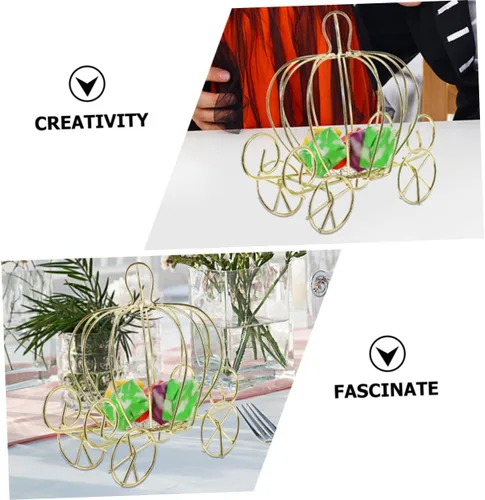 Miniatura 9 de IMIKEYA 3 cajas de calabaza fruta caja de dulces regalo bebé decoración regalos de Navidad boda florero princesa carruaje figura delicada Dorado 3