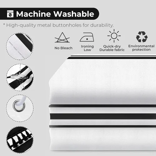 Miniatura 3 de Seasonwood Cortina de ducha en blanco y negro, cortina de ducha a rayas para baño, cortinas de ducha bohemias con borlas, cortinas de baño modernas
