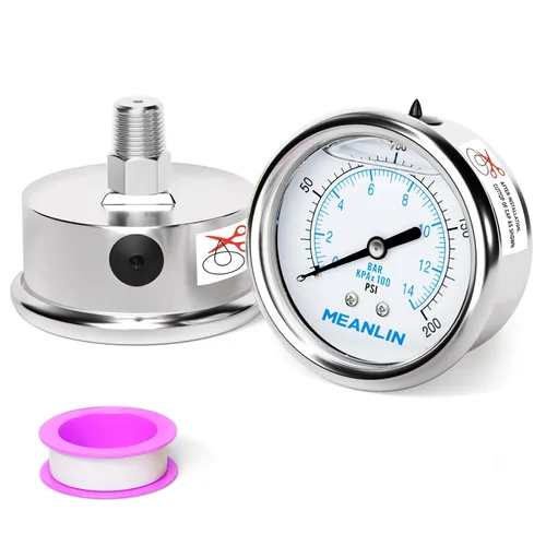 Miniatura 21 de MEANLIN MEASURE Medidor de presión de acero inoxidable relleno de líquido de 0 ~ 100 psi con junta de acero inoxidable 316, esfera de cara NPT
