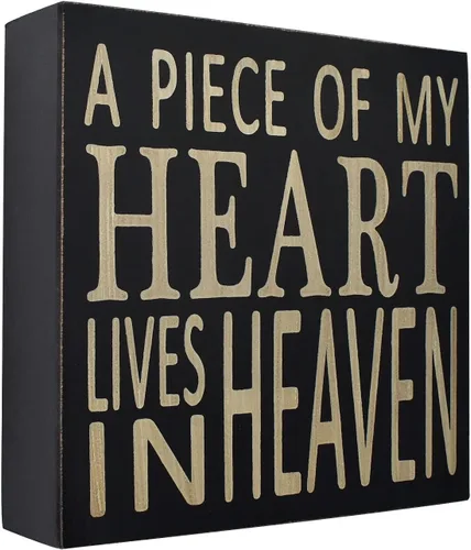 Cartel de madera con texto en inglés "Saying A Piece of My Heart Lives in Heaven", decoración de oficina para escritorio, cubículo, caja de citas,