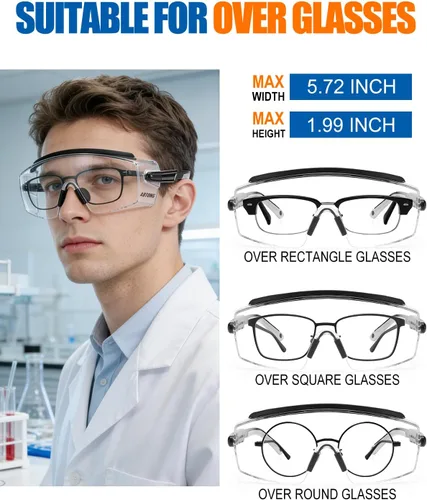 Miniatura 4 de Gafas de Seguridad Sobre Anteojos — Gafas de Seguridad Certificadas ANSI Z87.1 con Lentes Envolventes Transparentes UV380 Antivaho y Antirrayaduras