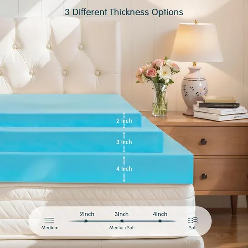 Miniatura 6 de SyMax Cubrecolchón de espuma viscoelástica, con infusión de gel, transpirable, para dormitorio, certificado CertiPUR-US, 3 pulgadas