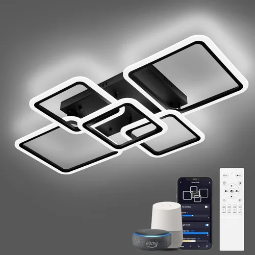Miniatura 9 de Modernas luces LED de techo para dormitorio, 40.2 pulgadas, regulables, cuadradas, 6+1 anillos, luces de techo para sala de estar con control remoto