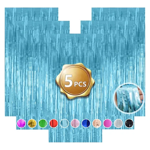 Miniatura 9 de Paquete de 5 cortinas de oropel con flecos de papel de aluminio, con purpurina, para boda, 3.28 pies x 6.56 pies, oropel metálico para boda