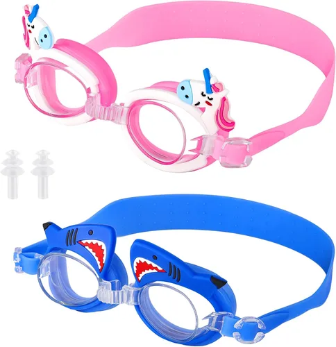 Miniatura 6 de Foaincore 2 pares de gafas de natación para niños pequeños, antiniebla, UV, con tapones para los oídos, para niñas y niños de 3 a 9 años