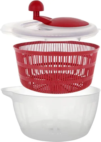 Miniatura 3 de Westmark Germany Centrifugador de ensaladas fácil de usar para secar las verduras y mejorar el sabor de los condimentos, de 10 pulgadas Rojo