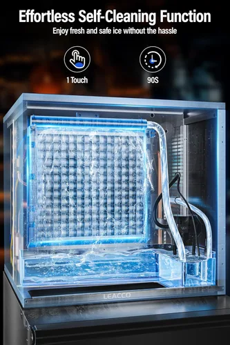 Miniatura 7 de Máquina comercial para hacer hielo 600LBS/24H, máquina de hielo industrial de 1200 W con contenedor de almacenamiento de acero inoxidable de 400