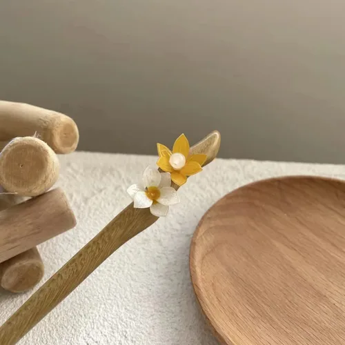 1 horquilla de flores Rabithenn Kapok de 5.9 pulgadas, horquilla para el pelo de perla, palillos chinos para el cabello de madera, decoración de