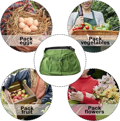 Miniatura 3 de codree Delantal de cosecha para jardín, delantal de recolección de verduras ajustable con 4 bolsillos para jardineros que recogen frutas Verde - 1