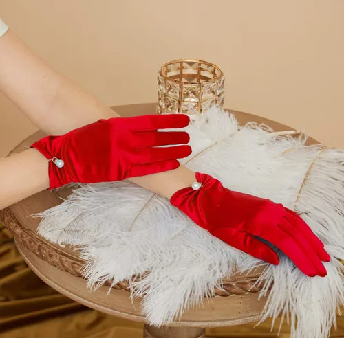 Miniatura 5 de Gionforsy Guantes de encaje floral para novia, elegantes guantes cortos de encaje, guantes de encaje de muñeca para boda, ópera, cena y fiesta