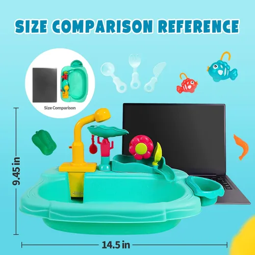 Miniatura 2 de STBEIMEIMY Fregadero de Juego para Niños con Agua Corriente, Mesa de Agua Mini, Juguetes de Agua, Grifo Mejorado y Platos de Juego, Juguete