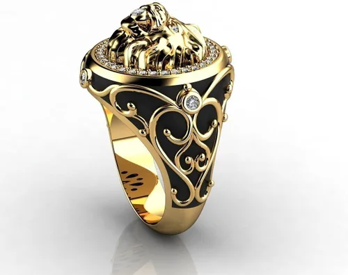 Miniatura 4 de Anillo de oro de moda con cabeza de león para hombre, anillo de león vikingo nórdico, anillo de león, joyería de león, anillo gótico de cruz