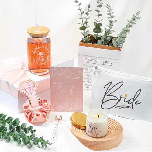 Miniatura 5 de Irenare Regalos de boda, regalo de despedida de soltera para novia, incluye vaso con forma de Sra. Can con bolsa de maquillaje con pajilla