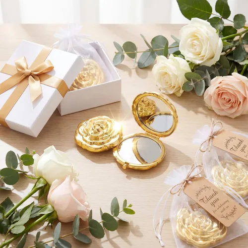 Miniatura 5 de Woanger Juego de 36 Espejos Compactos de Rosa a Granel Quinceañera Dulce 16 Recuerdos de Fiesta para Invitados, Espejos Etiquetas de Agradecimiento
