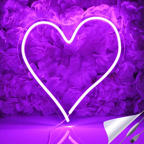 Britrio Letrero de luz de neón LED de 13.4 pulgadas en forma de corazón, letrero de neón para colgar en la pared, arte de pared para bar, dormitorio